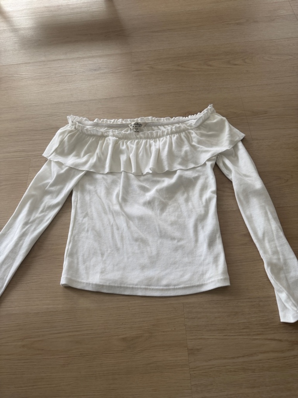 Miss Selfridge White Off-Shoulder Ruffle Long Sleeve Top